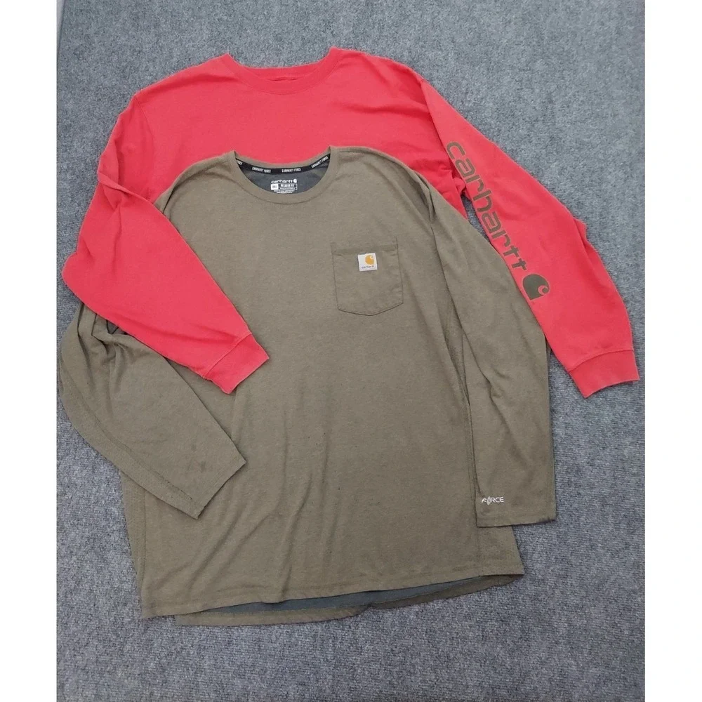 Lot of 2 Carhartt Shirt Mens 2XL Red Brown Long Sleeve Force Loose Relaxed READ